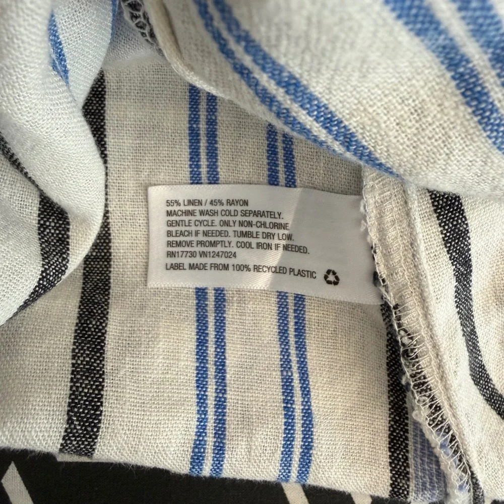 A New Day Striped Paperbag Waist Midi Skirt Blue White‎ Linen Blend XS